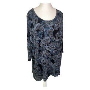 EUC Cynthia Rowley Womens Plus Size 2X Black & Blue Paisley Print Top